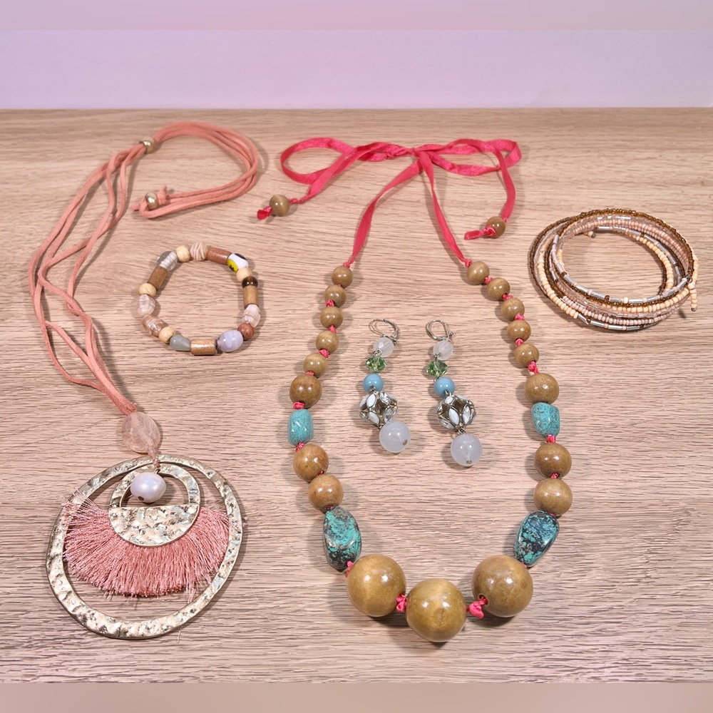 Bohemian Jewelry Bundle — Beaded Necklace Bracelets and Earring Set